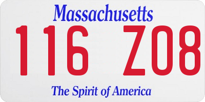 MA license plate 116ZO8