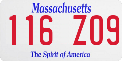 MA license plate 116ZO9