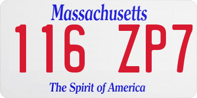 MA license plate 116ZP7