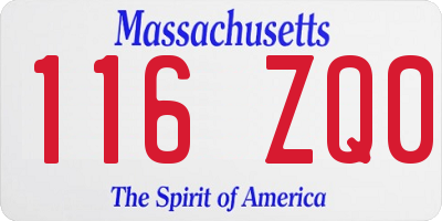 MA license plate 116ZQ0