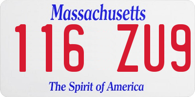 MA license plate 116ZU9