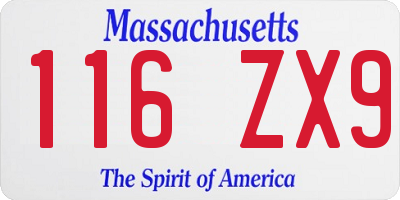 MA license plate 116ZX9