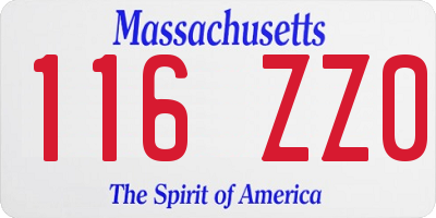 MA license plate 116ZZ0