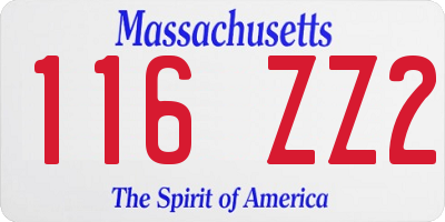 MA license plate 116ZZ2