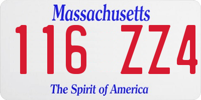 MA license plate 116ZZ4