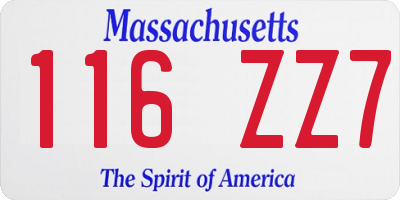MA license plate 116ZZ7