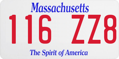 MA license plate 116ZZ8