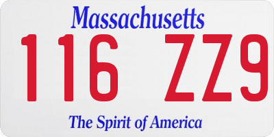 MA license plate 116ZZ9