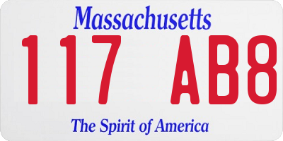 MA license plate 117AB8