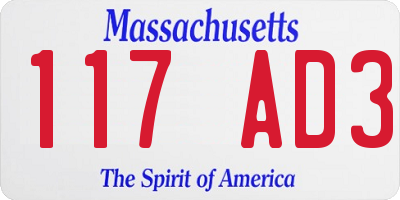 MA license plate 117AD3