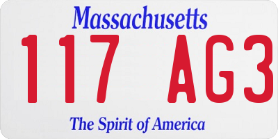 MA license plate 117AG3