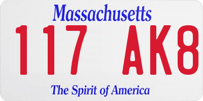 MA license plate 117AK8