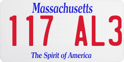 MA license plate 117AL3