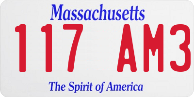 MA license plate 117AM3