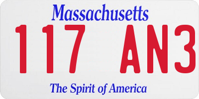 MA license plate 117AN3