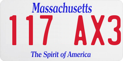 MA license plate 117AX3