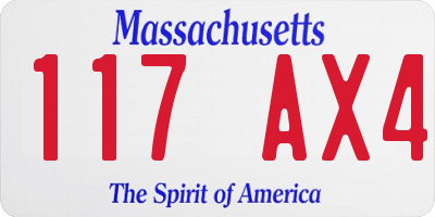 MA license plate 117AX4