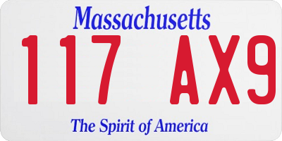 MA license plate 117AX9