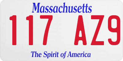 MA license plate 117AZ9