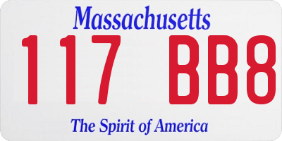 MA license plate 117BB8