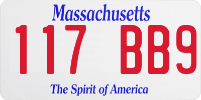 MA license plate 117BB9