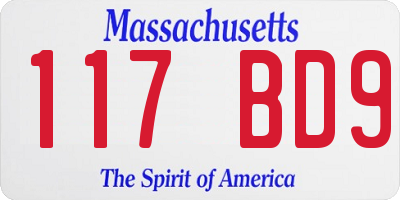 MA license plate 117BD9