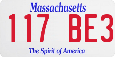 MA license plate 117BE3