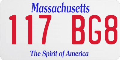MA license plate 117BG8