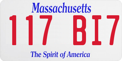 MA license plate 117BI7