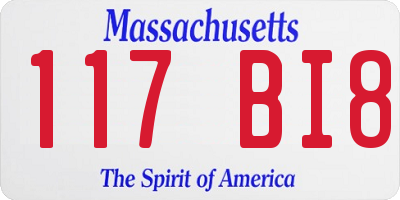 MA license plate 117BI8
