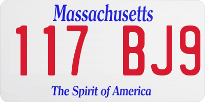 MA license plate 117BJ9
