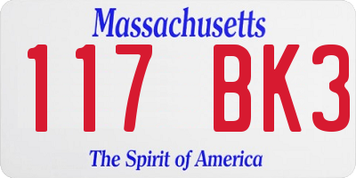 MA license plate 117BK3