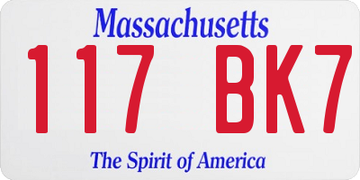MA license plate 117BK7