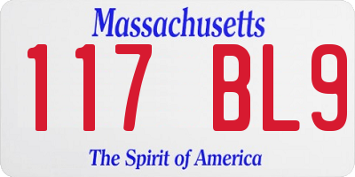 MA license plate 117BL9
