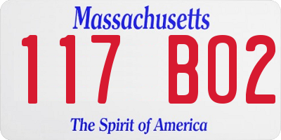 MA license plate 117BO2