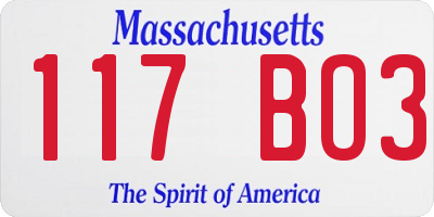 MA license plate 117BO3