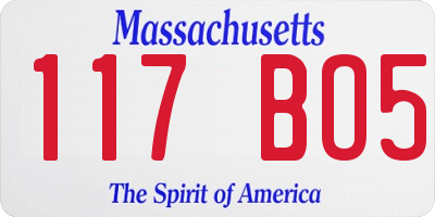 MA license plate 117BO5