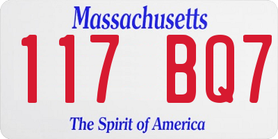 MA license plate 117BQ7