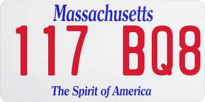 MA license plate 117BQ8