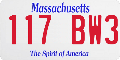 MA license plate 117BW3