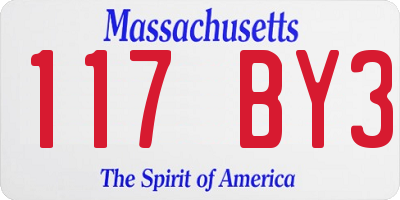 MA license plate 117BY3