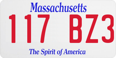 MA license plate 117BZ3