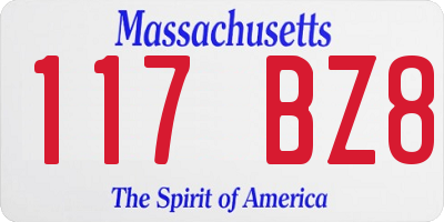 MA license plate 117BZ8