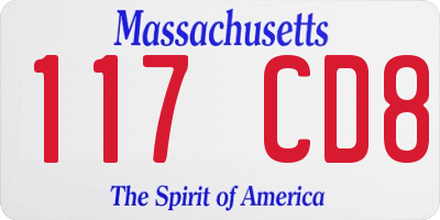 MA license plate 117CD8