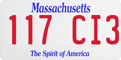 MA license plate 117CI3