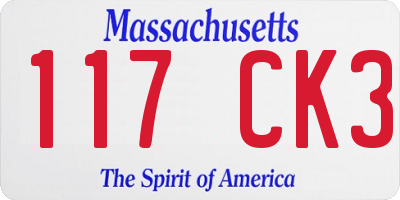MA license plate 117CK3