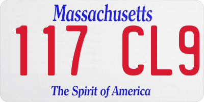 MA license plate 117CL9