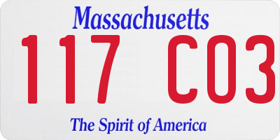 MA license plate 117CO3
