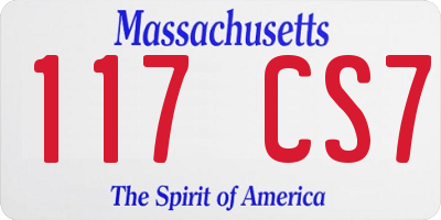 MA license plate 117CS7