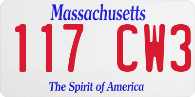 MA license plate 117CW3